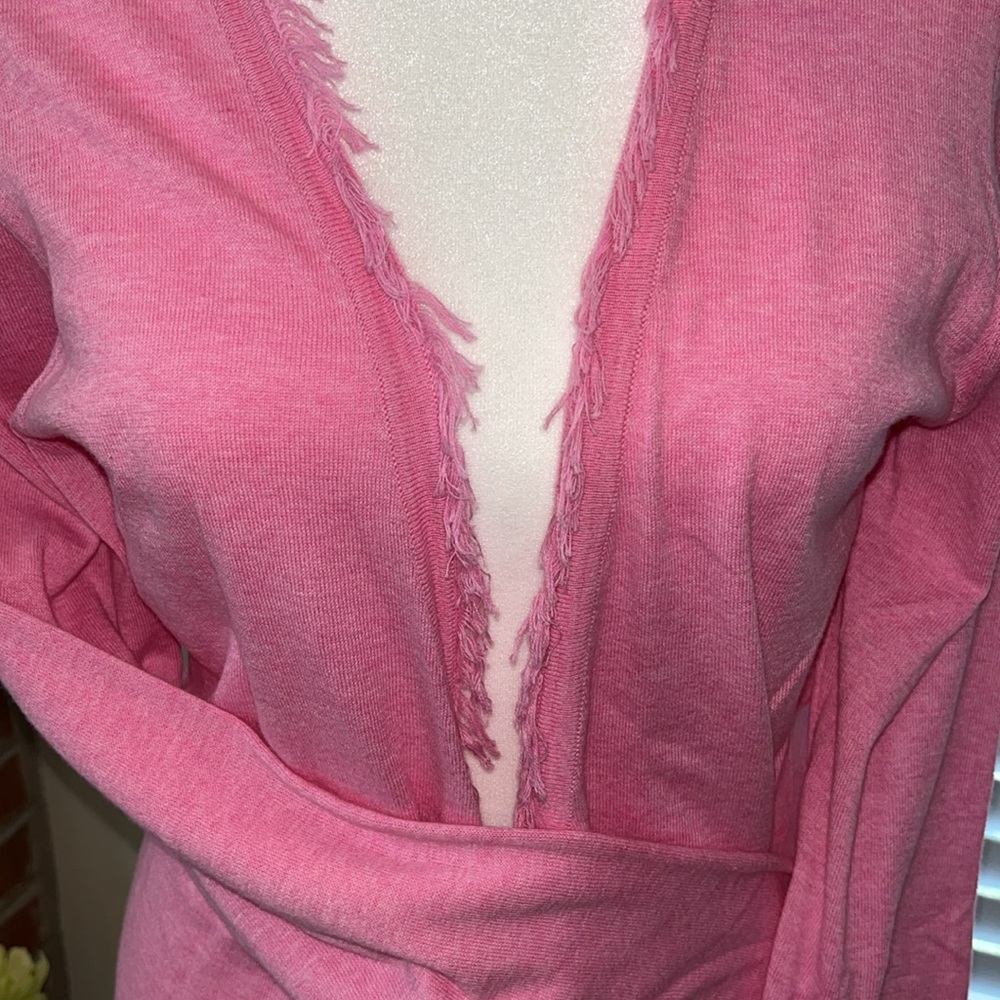 Minnie Rose Pink Fringe-Trim Cashmere Cardigan